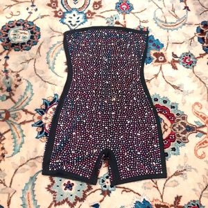 Short rhinestone strapless bodysuit